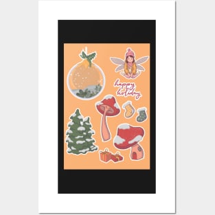 Sticker Set Fairy Christmas Mushroom House Posters and Art